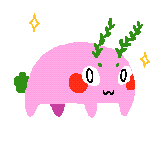 pink bunny with ferns for ears bouncing up and down.